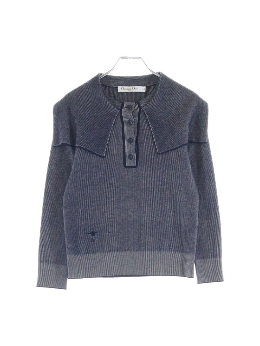 Dior Striped Cashmere Knit Long Sleeve Shirt Navy Sweater